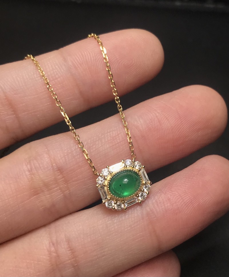 黄18K金赞比亚祖母绿项链0.793ct