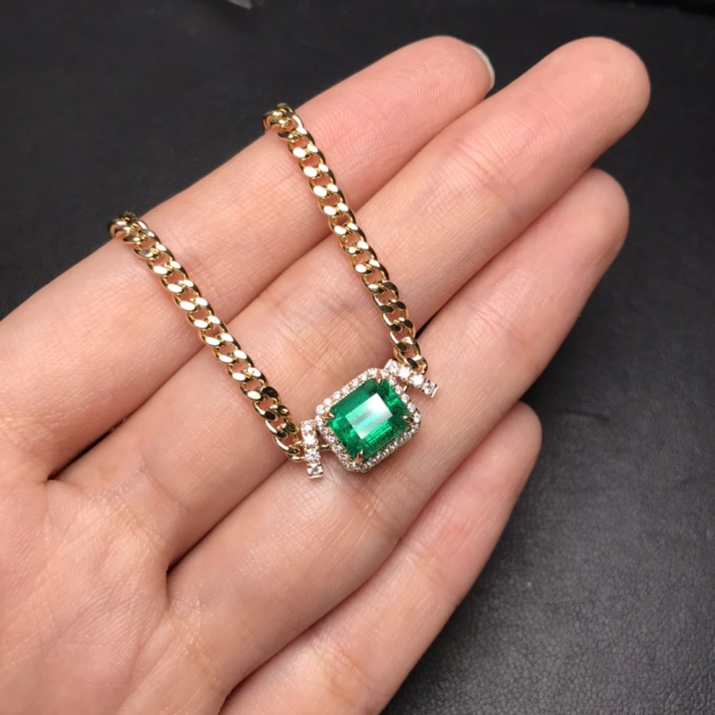 黄18K金祖母绿链牌1.996ct