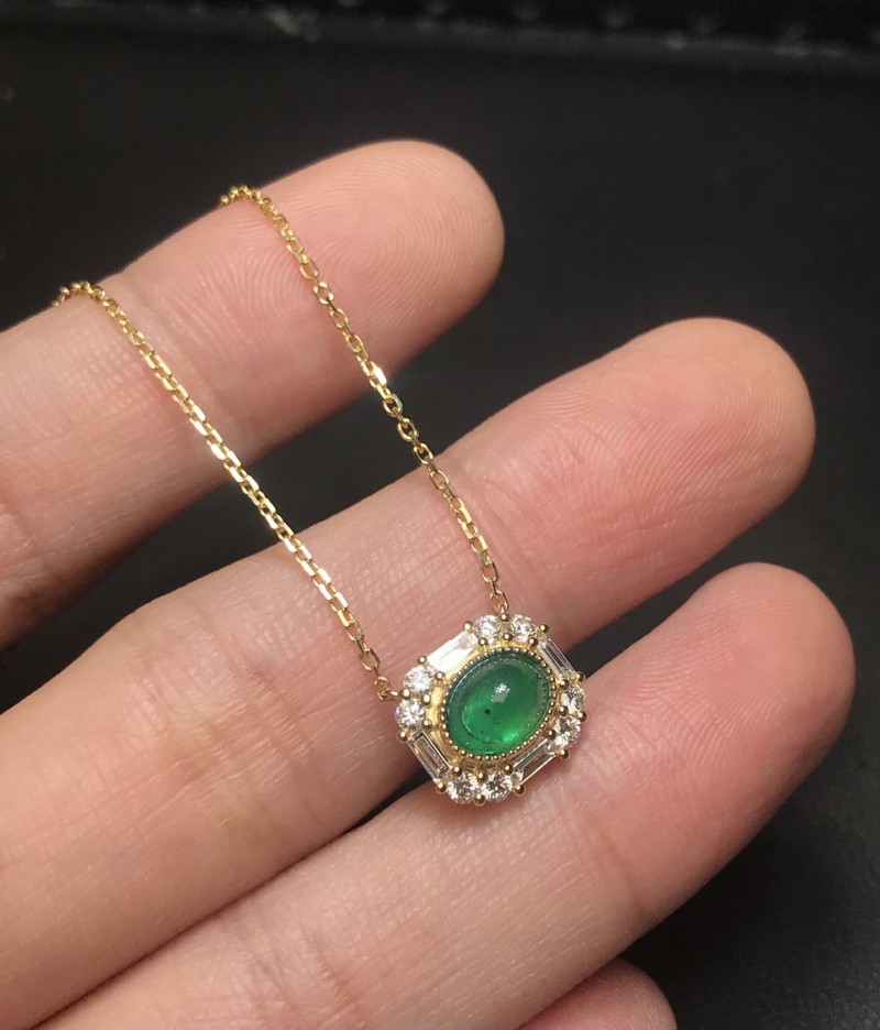 黄18K金赞比亚祖母绿项链0.793ct