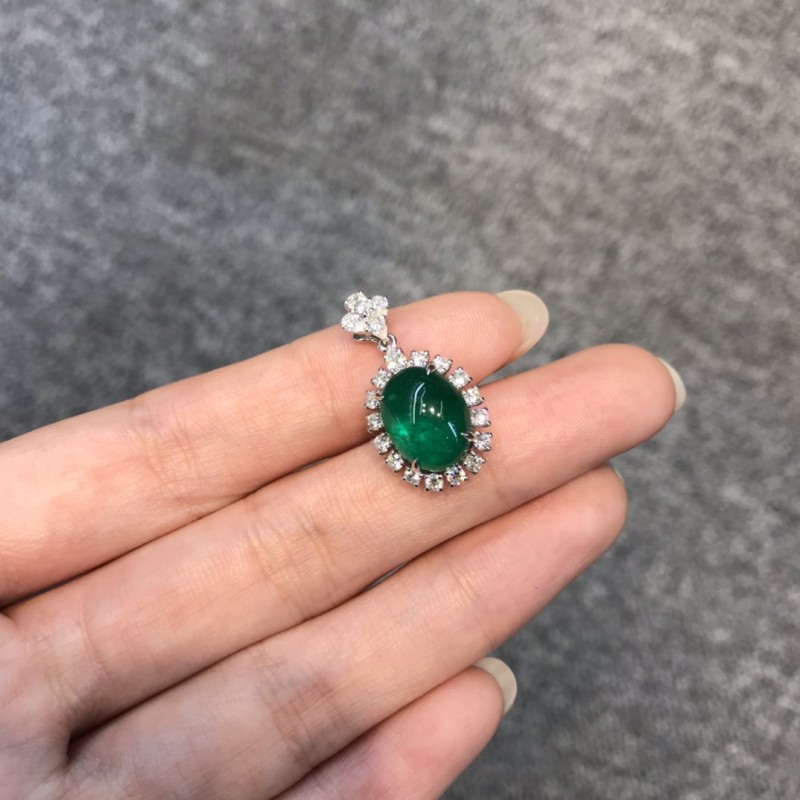 白18K金哥伦比亚祖母绿吊坠   Muzo矿 4.253CT