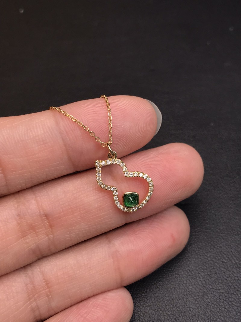 阿富汗黄18K金祖母绿吊坠0.141ct
